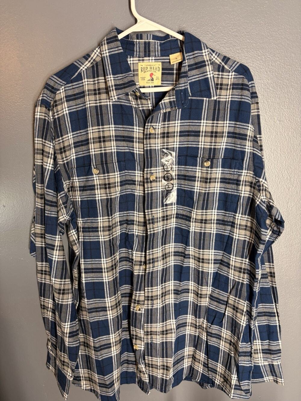 RedHead 100% Cotton Plaid Button Down Ultimate Flannel Button Down Shirt Size L